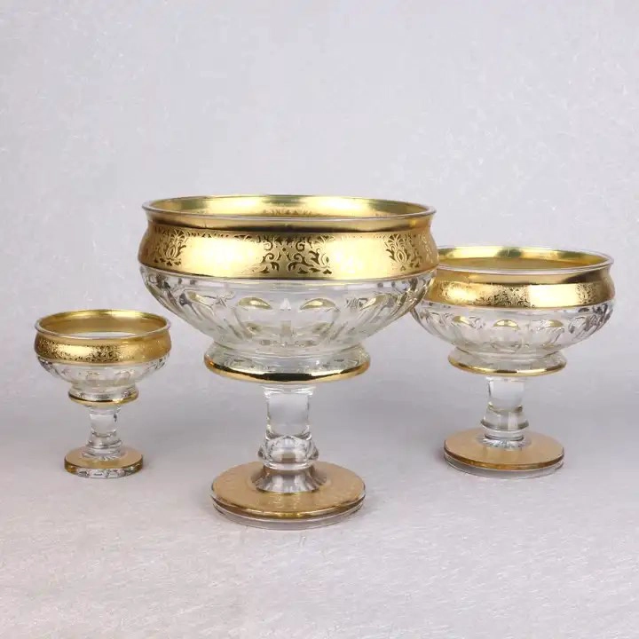 Uzebk Style Decorative Golden Color Old Design 3 Sizes Bohemia Fruit Bowls Set with color box package