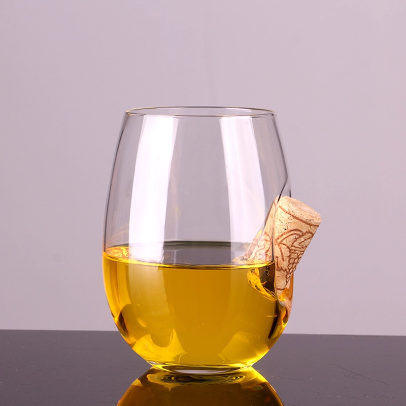 Wholesale Cork Embed Egg Shape Stemless Wine Glass