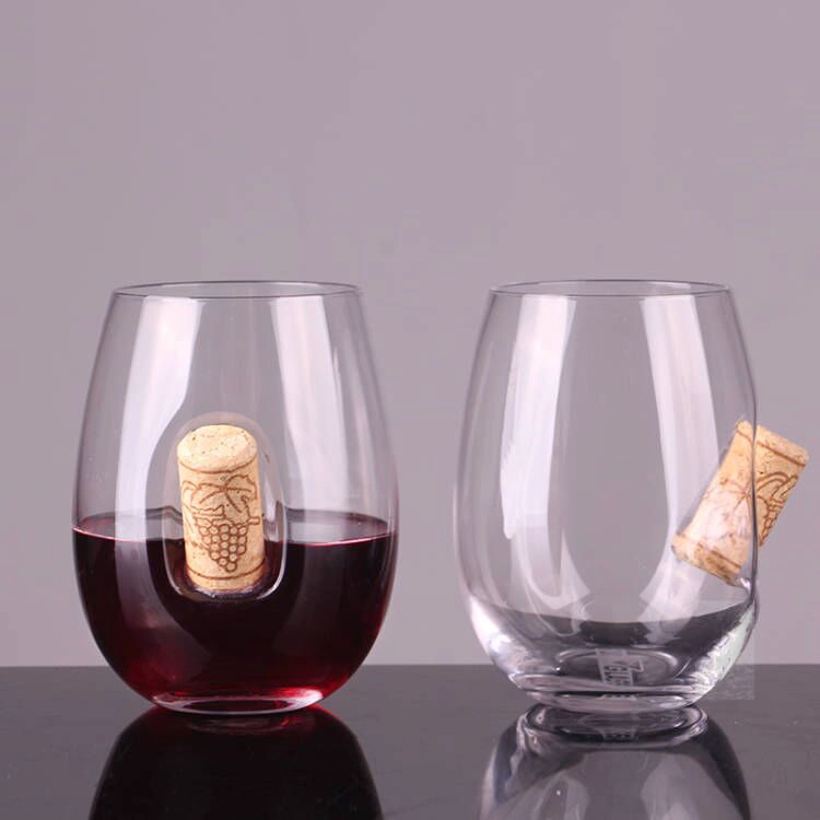 Wholesale Cork Embed Egg Shape Stemless Wine Glass