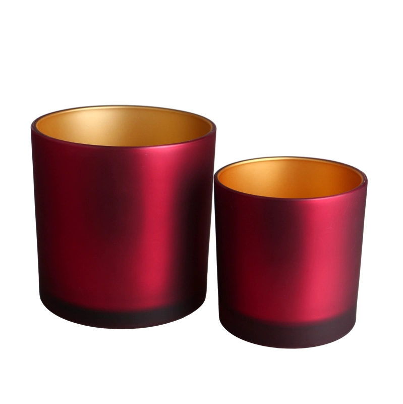 Venta al por mayor de tarros de vela de vidrio dorado rojo vacío de 12oz y 450ml, recipiente con tapas de Metal para fabricación de velas perfumadas