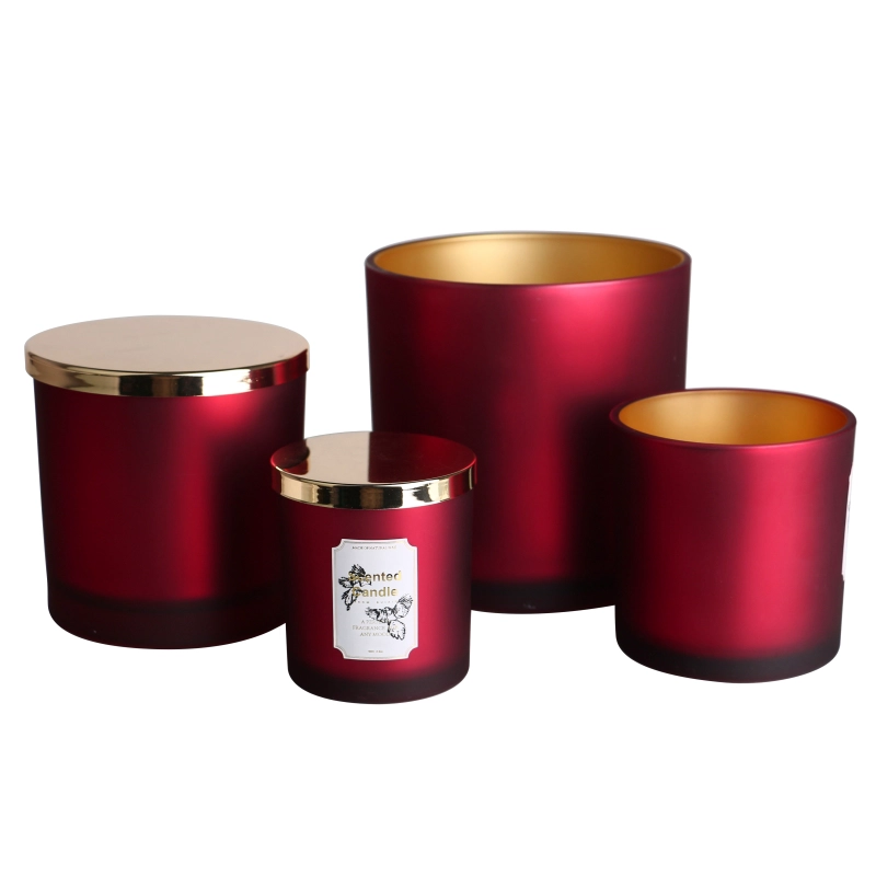 Venta al por mayor de tarros de vela de vidrio dorado rojo vacío de 12oz y 450ml, recipiente con tapas de Metal para fabricación de velas perfumadas
