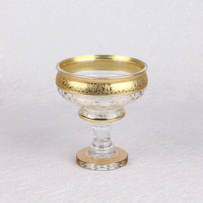 Wholesale Fast Delivery Uzbek Popular Bohemia Style Decorative Golden Plating Flowers Glass Fruit And Candy Bowl Set