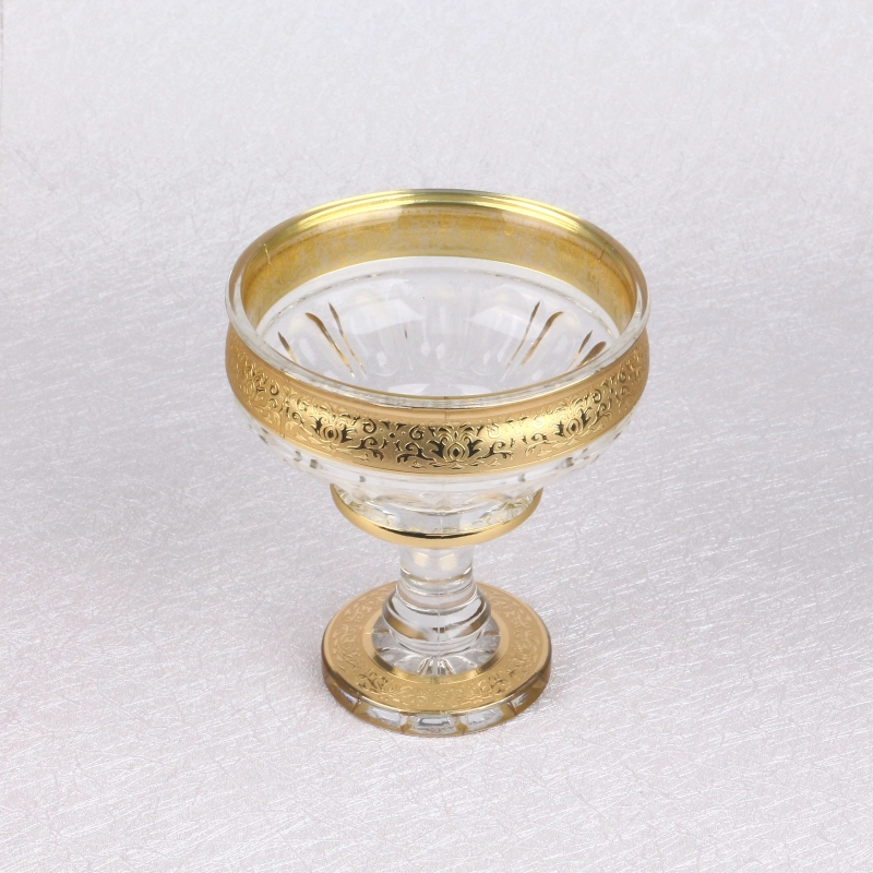 Wholesale Fast Delivery Uzbek Popular Bohemia Style Decorative Golden Plating Flowers Glass Fruit And Candy Bowl Set