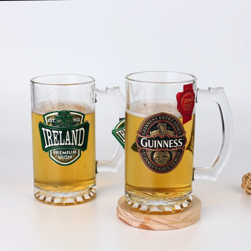 Wholesale big freezable 500ml beer glass cup 16oz glass beer mugs with handle