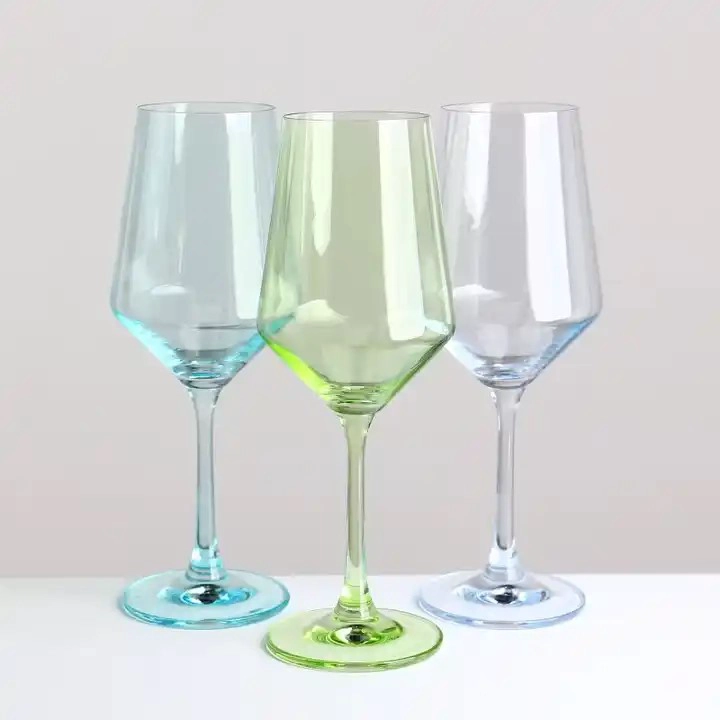 machine made Set of 6 Crystal colored wine Stemware Multi-colored glasses goblet wholesale