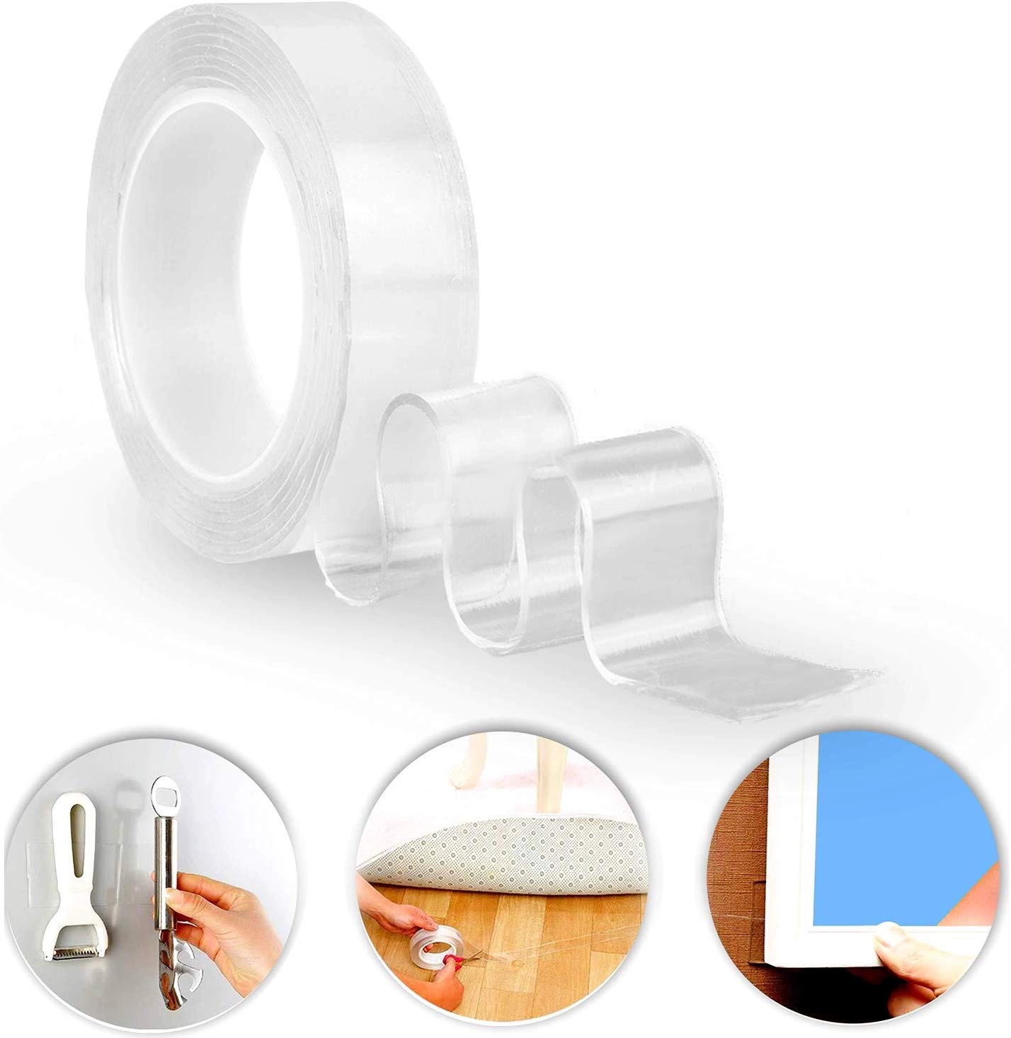 Adhesivo de doble cara Super claro 30 mm Lavable reutilizable Sin residuos Nano Waterpoof Grip Tape para gancho, cocina, baño