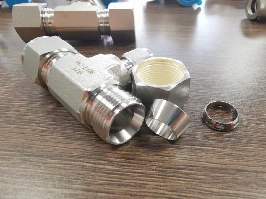 6 DIN SS316 Stainless Steel Twin Ferrules electroplated hexageon union Inch Tube Fitting