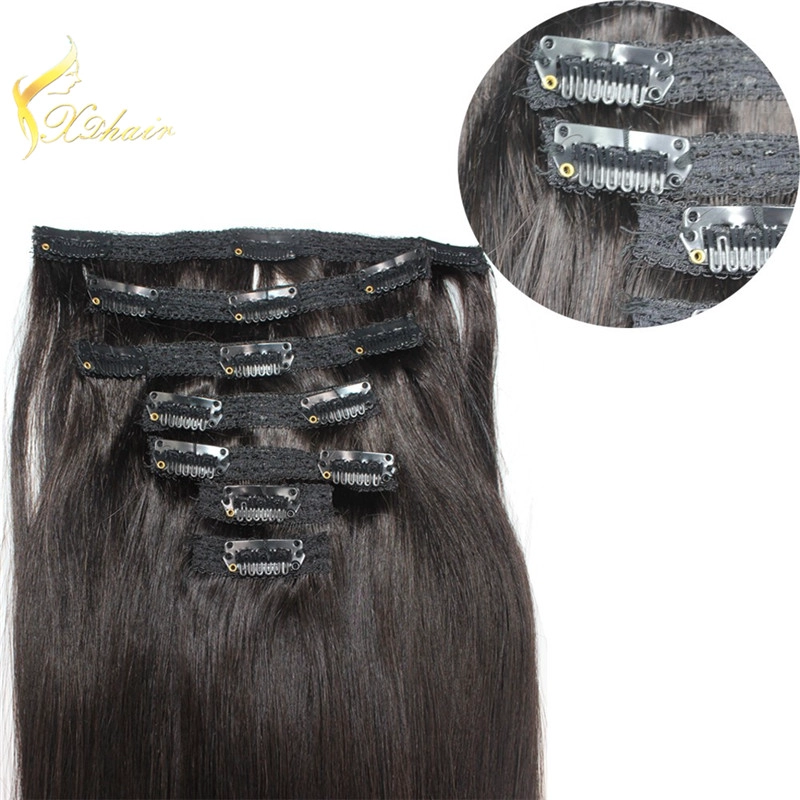 100% Unprocessed Long Hair Black Color Lace Clip in Human Hair Extensions For Black Women
