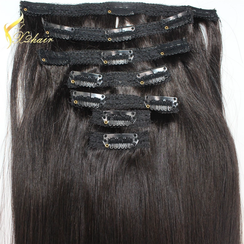 100% Unprocessed Long Hair Black Color Lace Clip in Human Hair Extensions For Black Women
