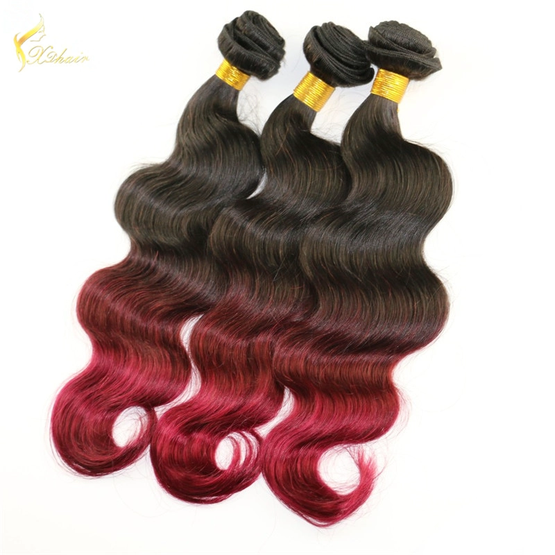 China hair factory supply ombre #1b/#99j two tone color body wavy brazilian hair weaves for women