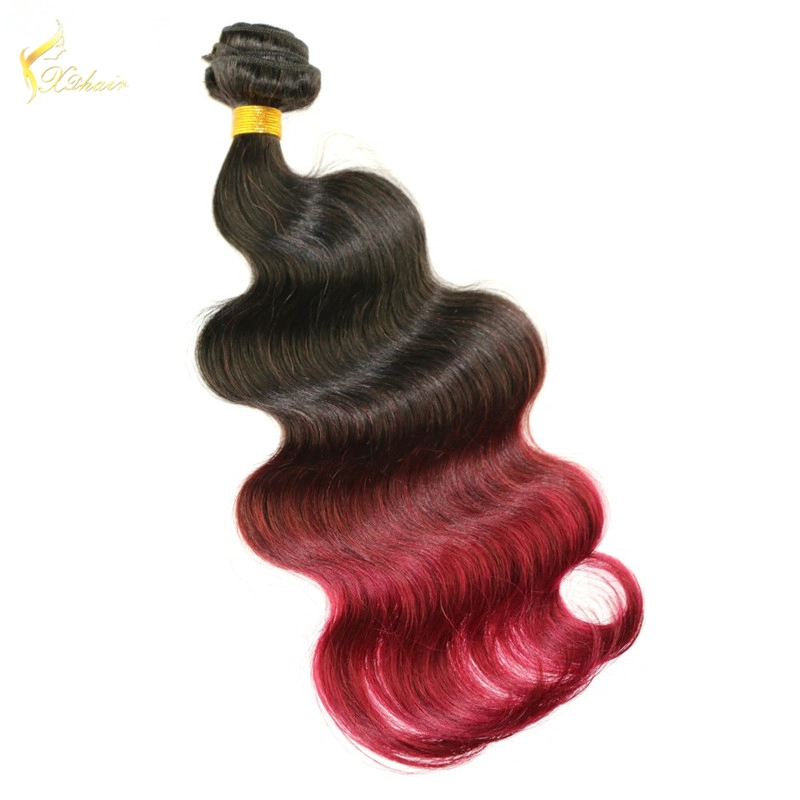 China hair factory supply ombre #1b/#99j two tone color body wavy brazilian hair weaves for women