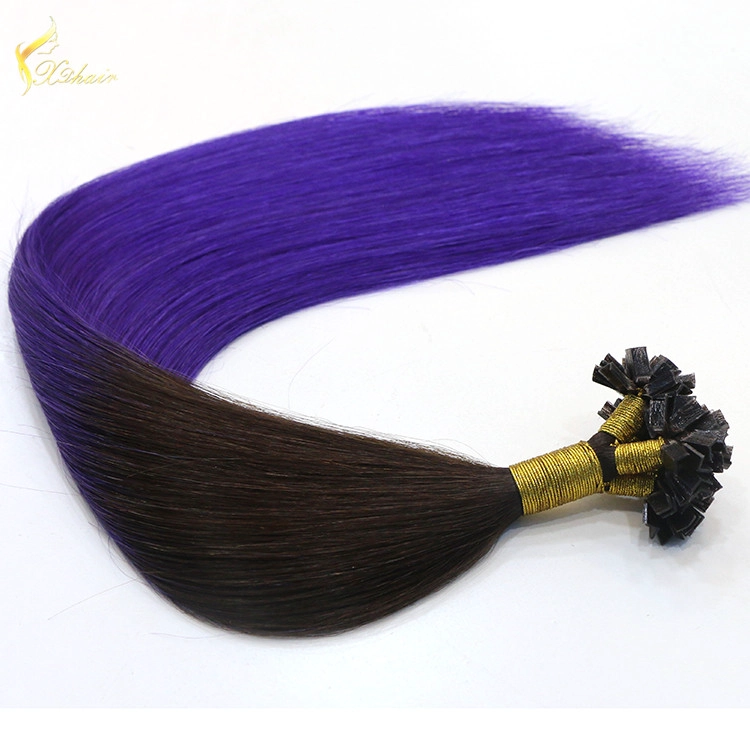 Golden Supplier Italy Keratin Glue ombre T 1b# #Blue color 100% Human Hair virgin flat tip pre bonded fusion curly extensions