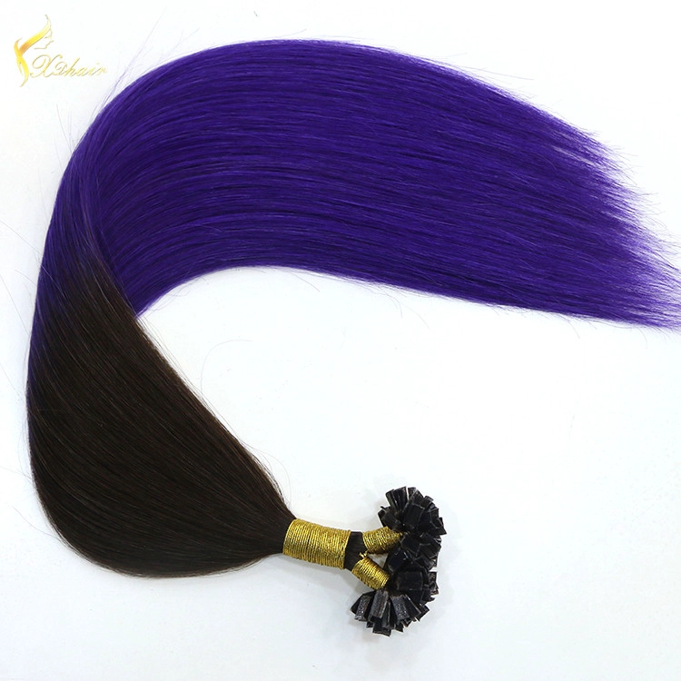 Golden Supplier Italy Keratin Glue ombre T 1b# #Blue color 100% Human Hair virgin flat tip pre bonded fusion curly extensions