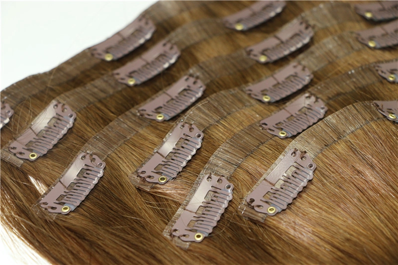 Human hair silky straight brown color cheap colored clip in human hair