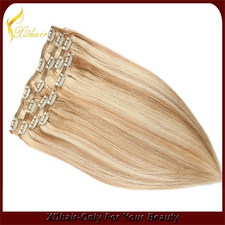 New product hot sale 100% Brazilian virgin remy hair best colored double weft clip in hair extension