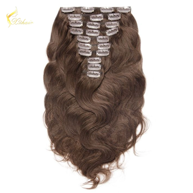 Top Quality China Factory Supply Black Color Remy Double Drawn Clip in hair extension 220 grams