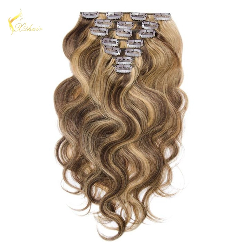 Top Quality China Factory Supply Black Color Remy Double Drawn Clip in hair extension 220 grams