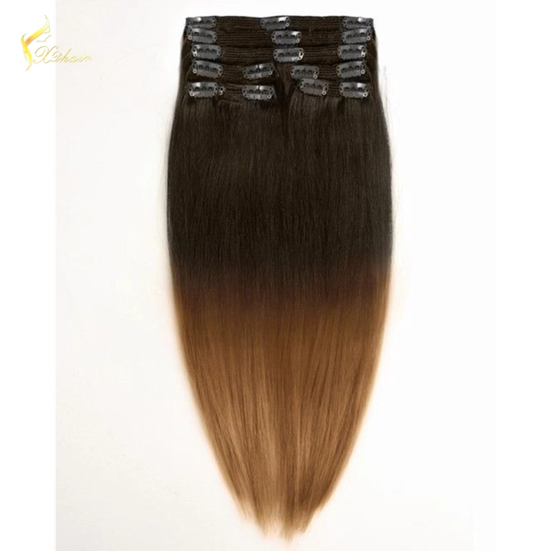 China Wholesale alibaba new products fashion sell well full head ombre two tone color clip on human hair extension for black women manufacturer