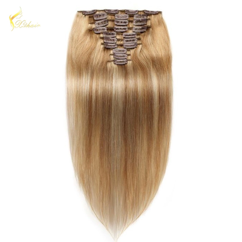 Wholesale alibaba new products fashion sell well full head ombre two tone color clip on human hair extension for black women