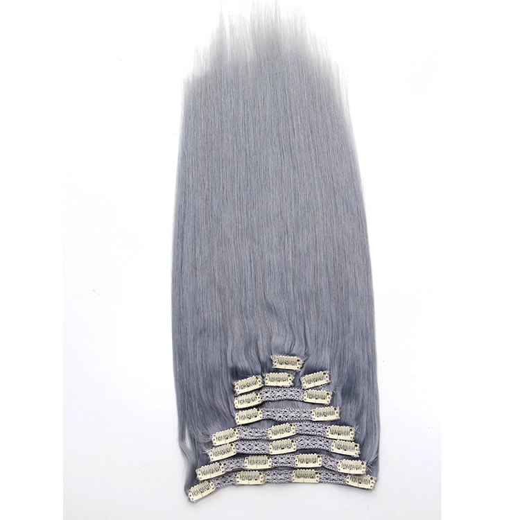 aliexpress china double layers weft virgin brazilian remy human hair grey color seamless clip in hair extensions for black women