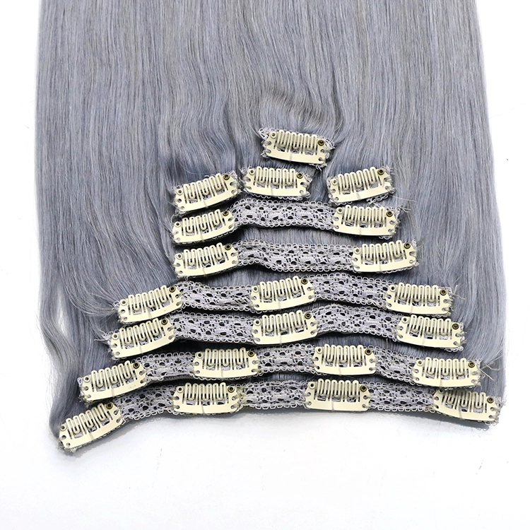 aliexpress china double layers weft virgin brazilian remy human hair grey color seamless clip in hair extensions for black women
