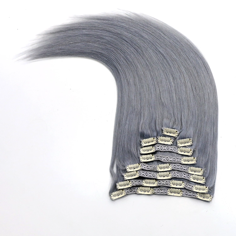 aliexpress china double layers weft virgin brazilian remy human hair grey color seamless clip in hair extensions for black women