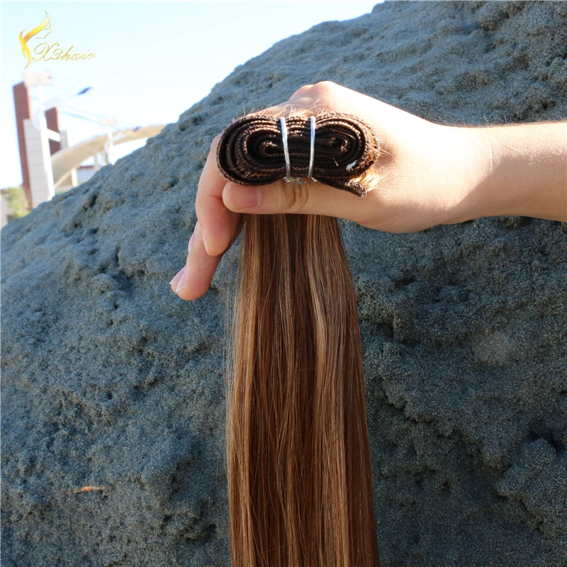 good quality factory price double weft piano color weft drawn tight virgin brazilian human hair weft china hair supplier