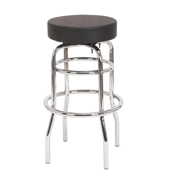 porcelana Taburete de bar cromado de doble anillo para restaurante con asiento de PVC negro Fabricante fabricante