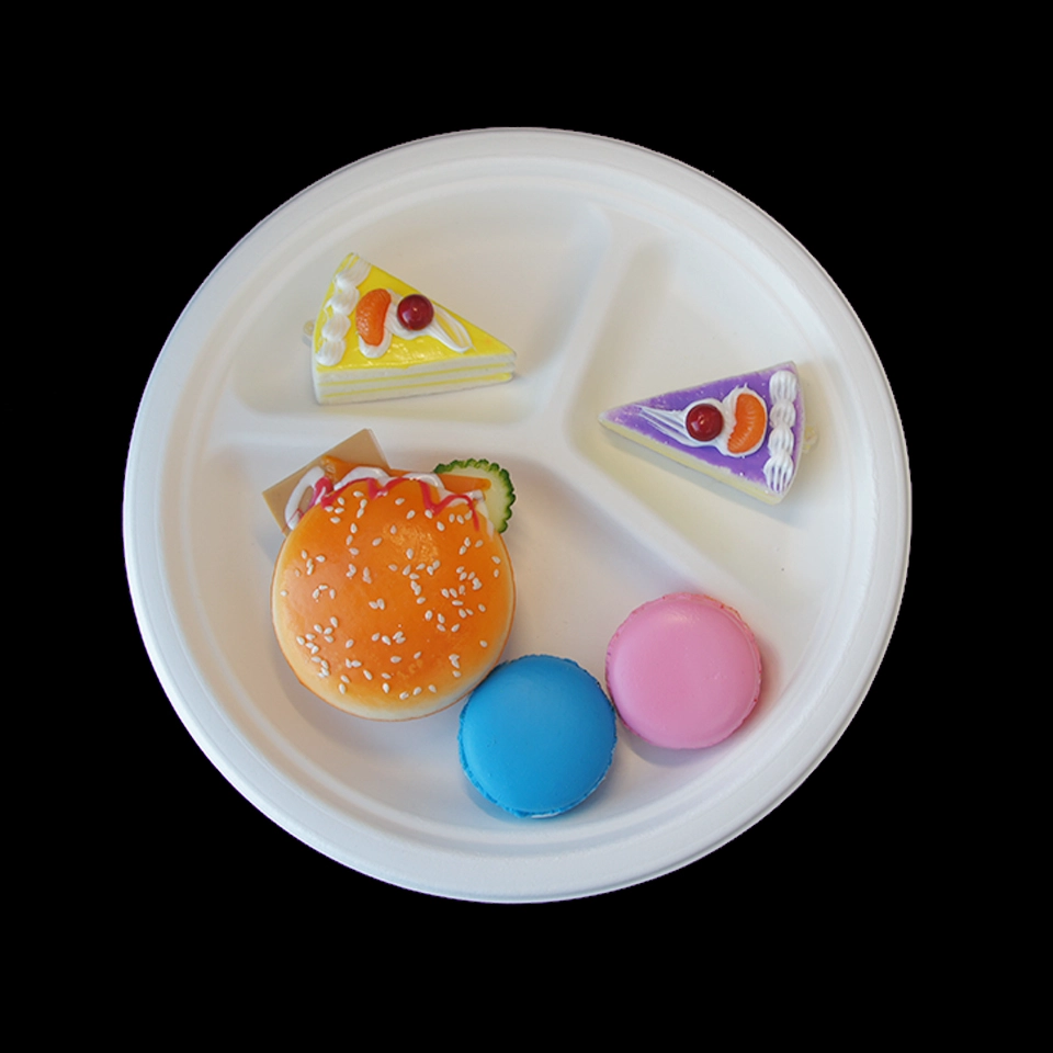 3 compartment biodegradable sugarcane bagasse plates supplier