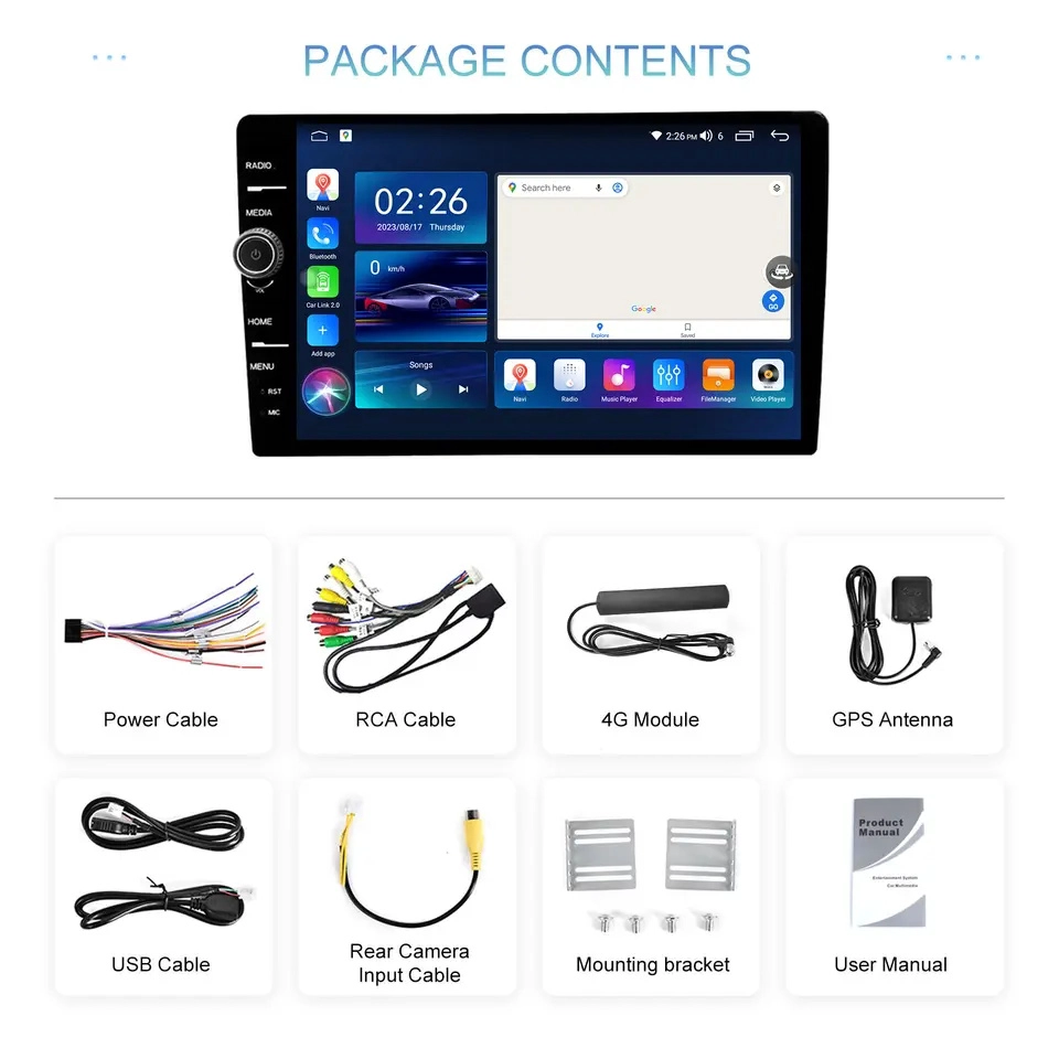 Play de la perilla de venta caliente Reproductor de DVD Android Universal Android 13 GPS de 10 pulgadas Pantalla táctil Konb Swith Car Radio