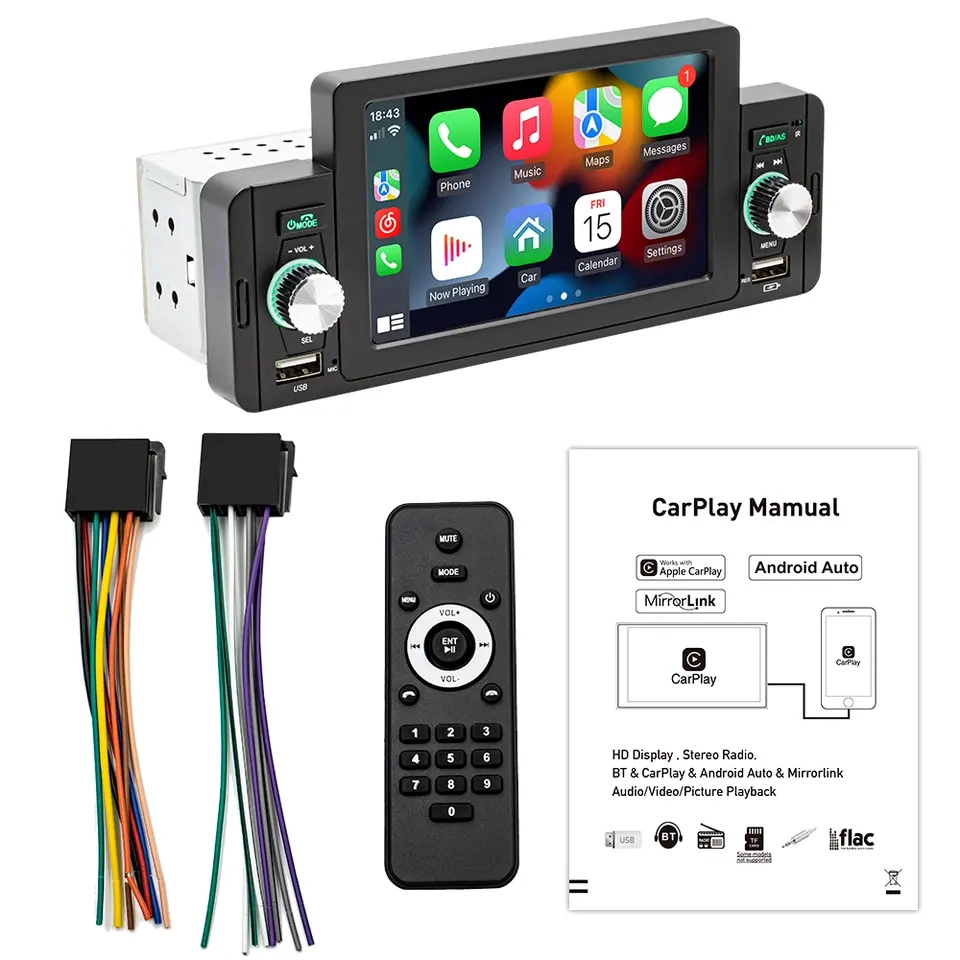 un lien de miroir d'écran de 5 pouces de 5 pouces vidéo Out Single 1 Din Car Mp5 Player Carplay Android Auto Car Radio Stéréo Video MP3 DVD