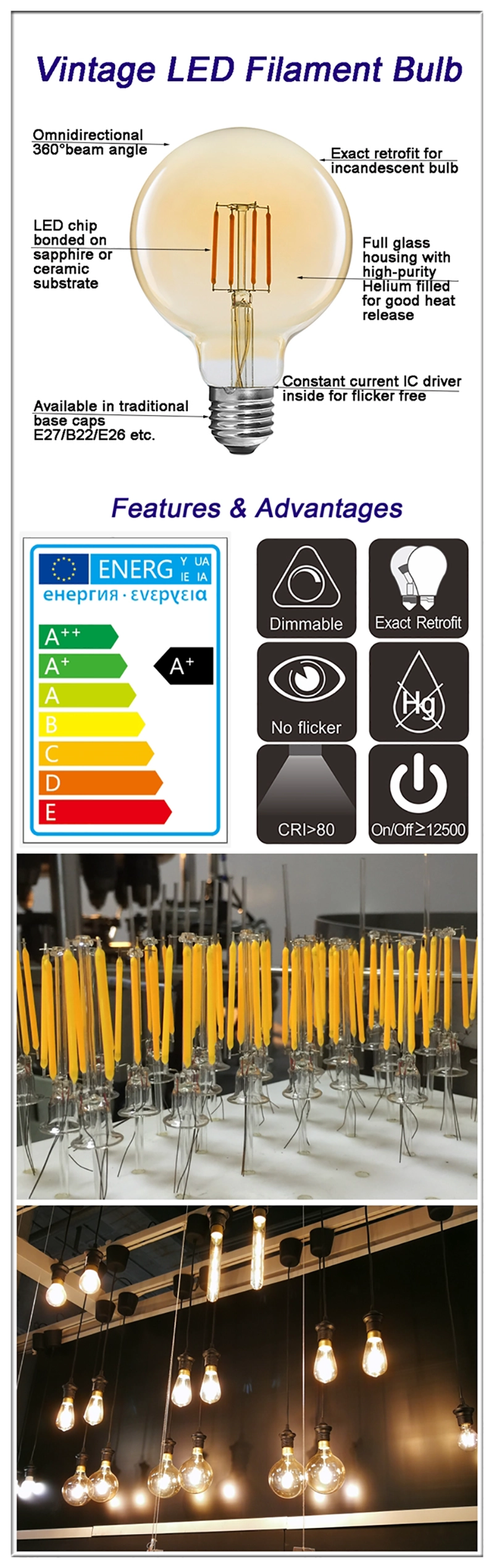 China G125 LED filament bulbs OEM