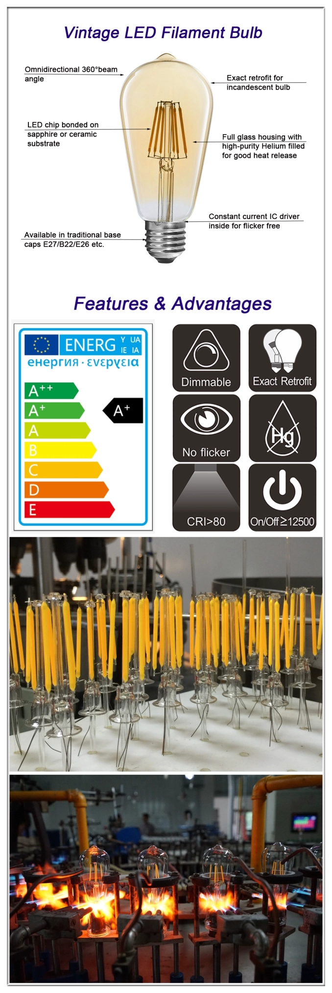China ST58 LED filament bulbs supplier