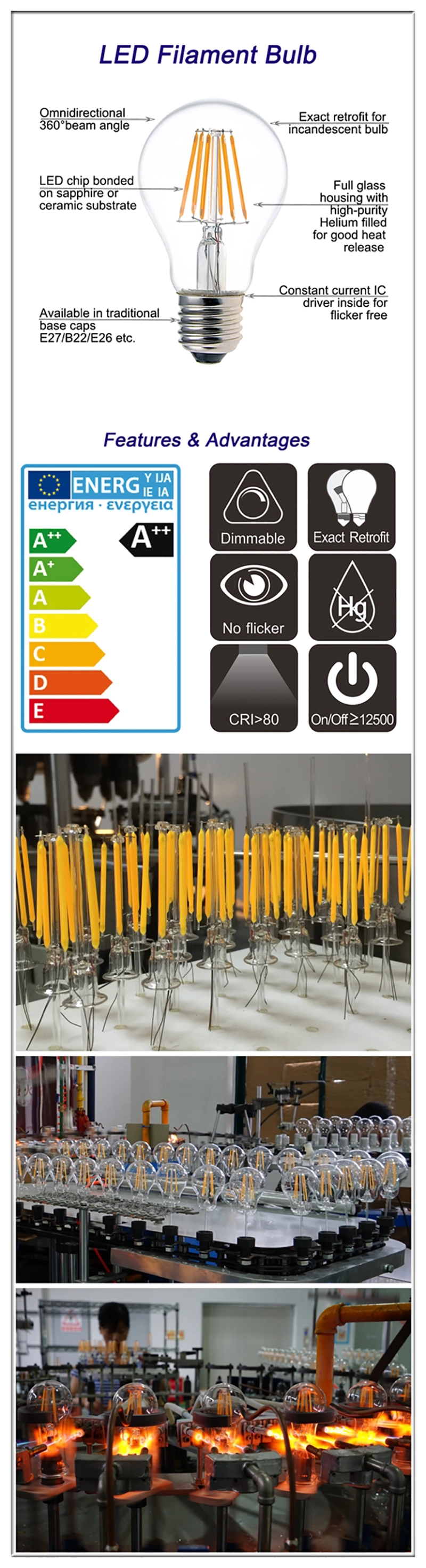 A60 GLS LED Filament Light Bulb