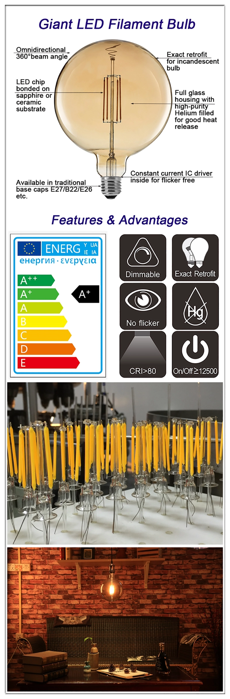 china giant LED Filament bulbs details