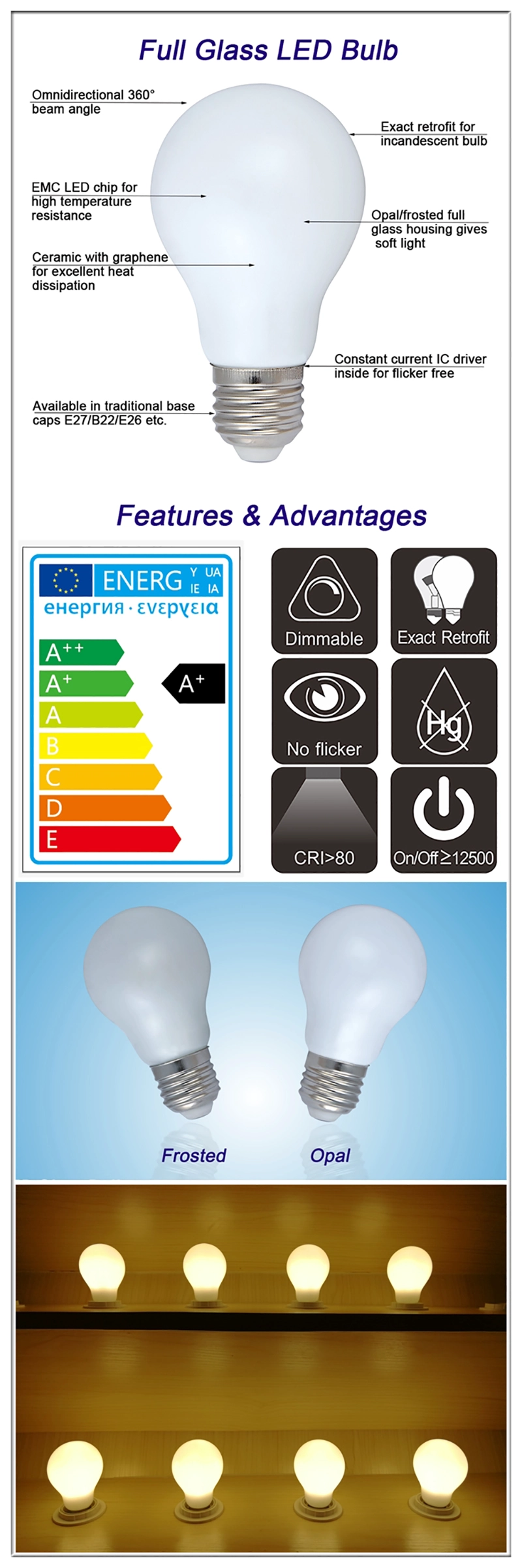 full Glass LED light bulbs made in China