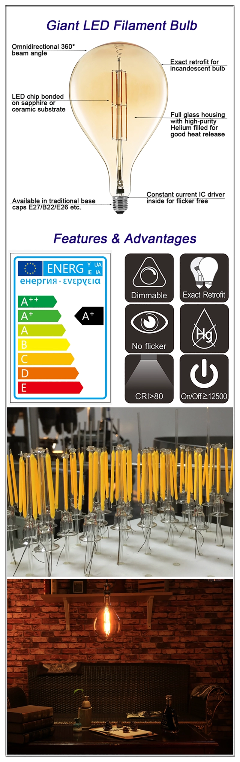 Giant LED Filament bulbs specifications