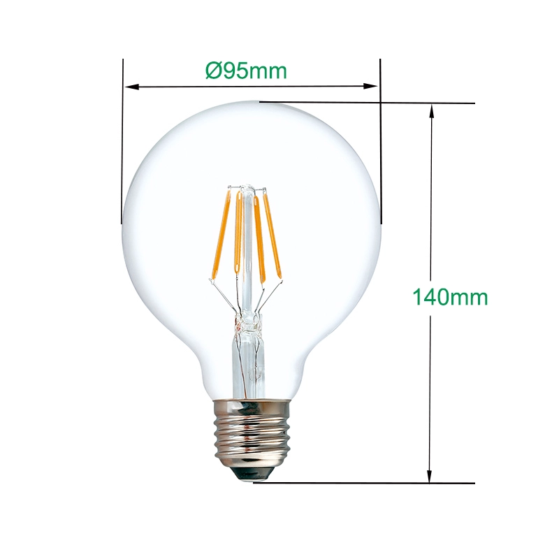 Edison classic globe G95 4W bombillas de filamento LED regulables