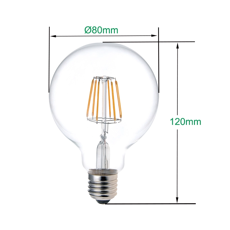 Bombilla G80 Globe LED con filamento largo 8W
