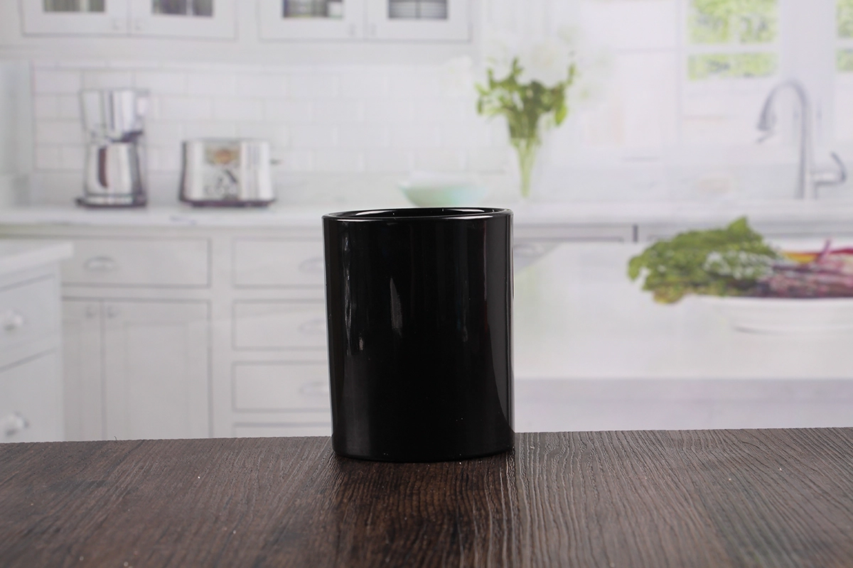 Black glass candle jars