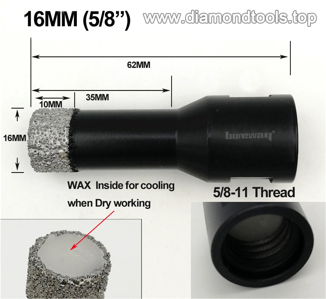 Dia.16mm Vacuum brazed diamond drill core bit,Vacuum brazed diamond dry drilling bits with 5/8