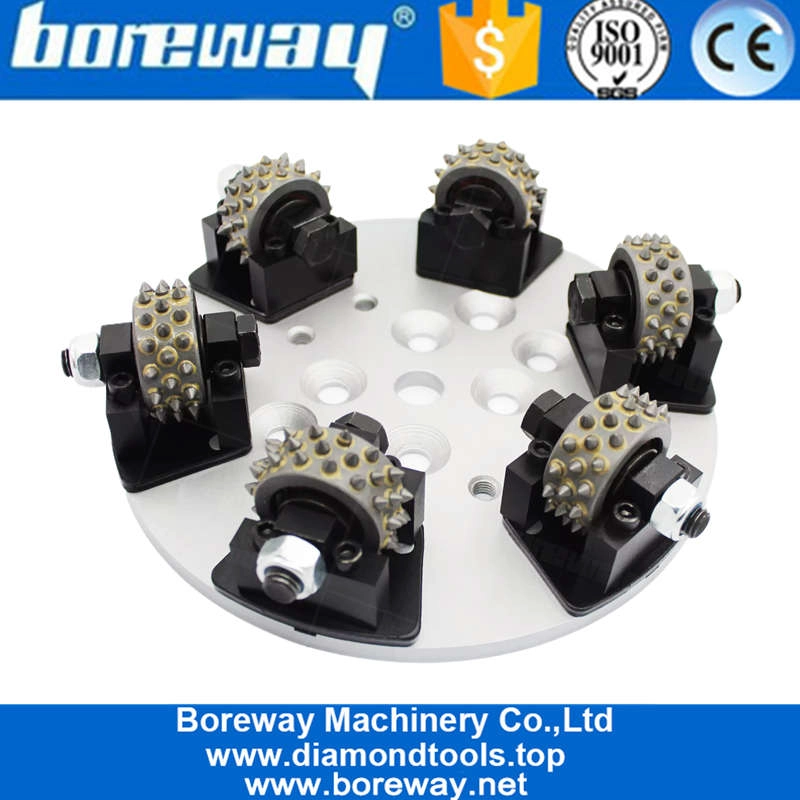 250mm Bush Hammer Floor Grinding Plate With 6 Roller 45 Teeth Litchi Surface