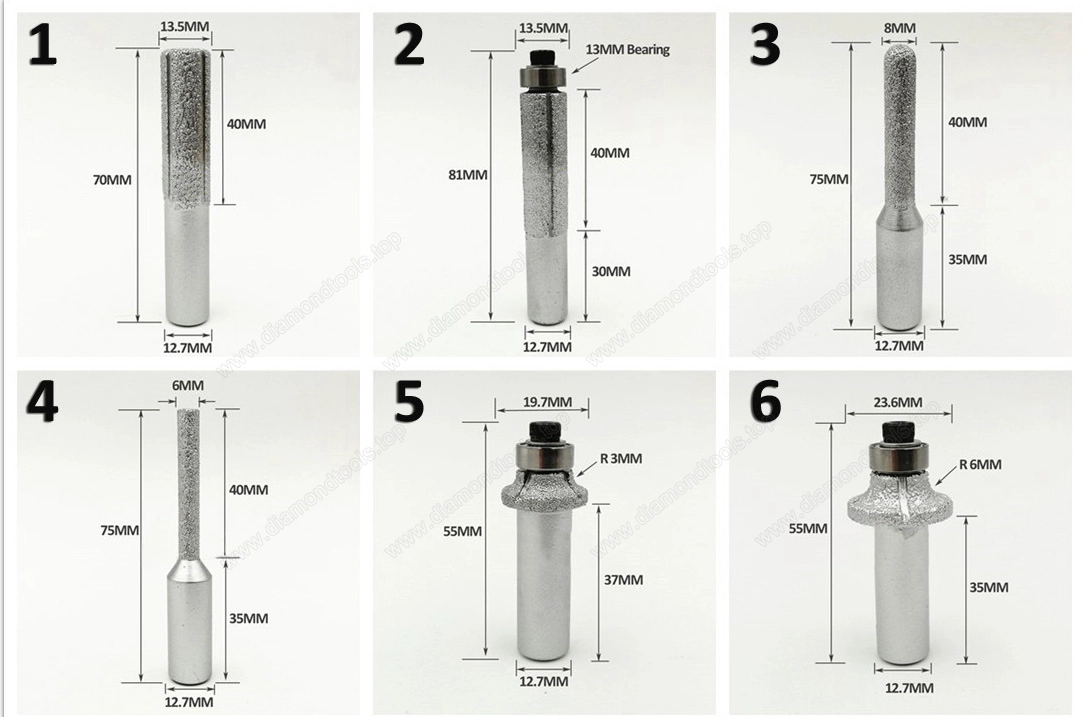 Vacuum Brazed Diamond Router Bits for Granite Marble Router Cutter with 1/2