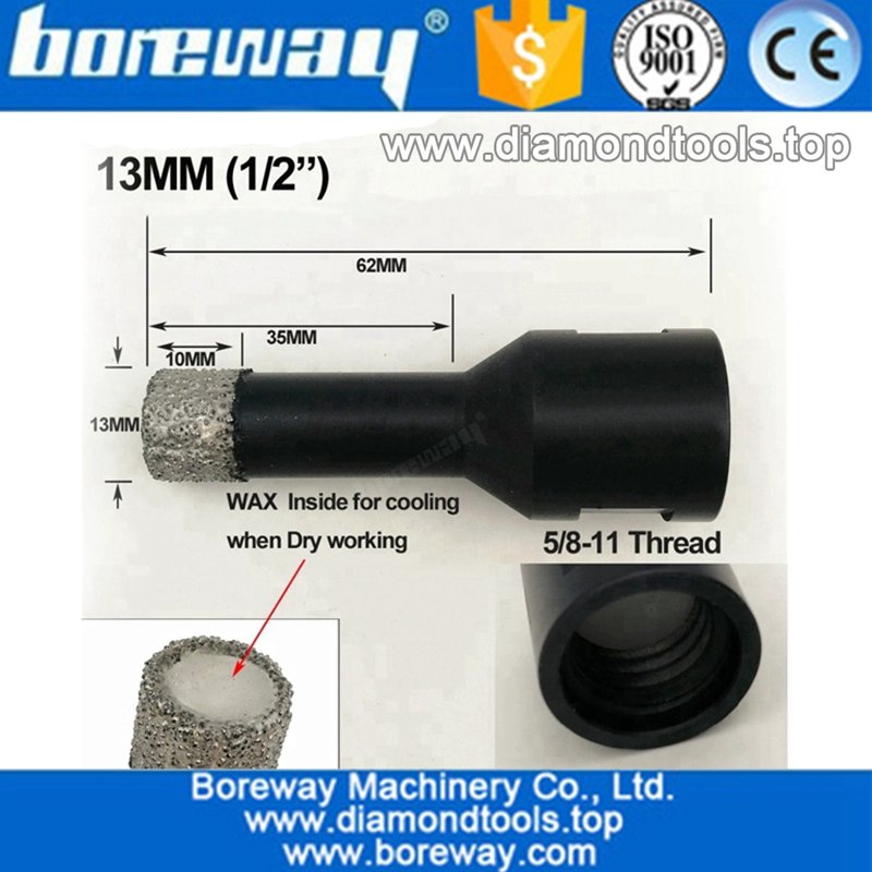 Vacuum Brazed Diamond Core Drill Bits, Dry Drilling Bits with 5/8-11 Connection