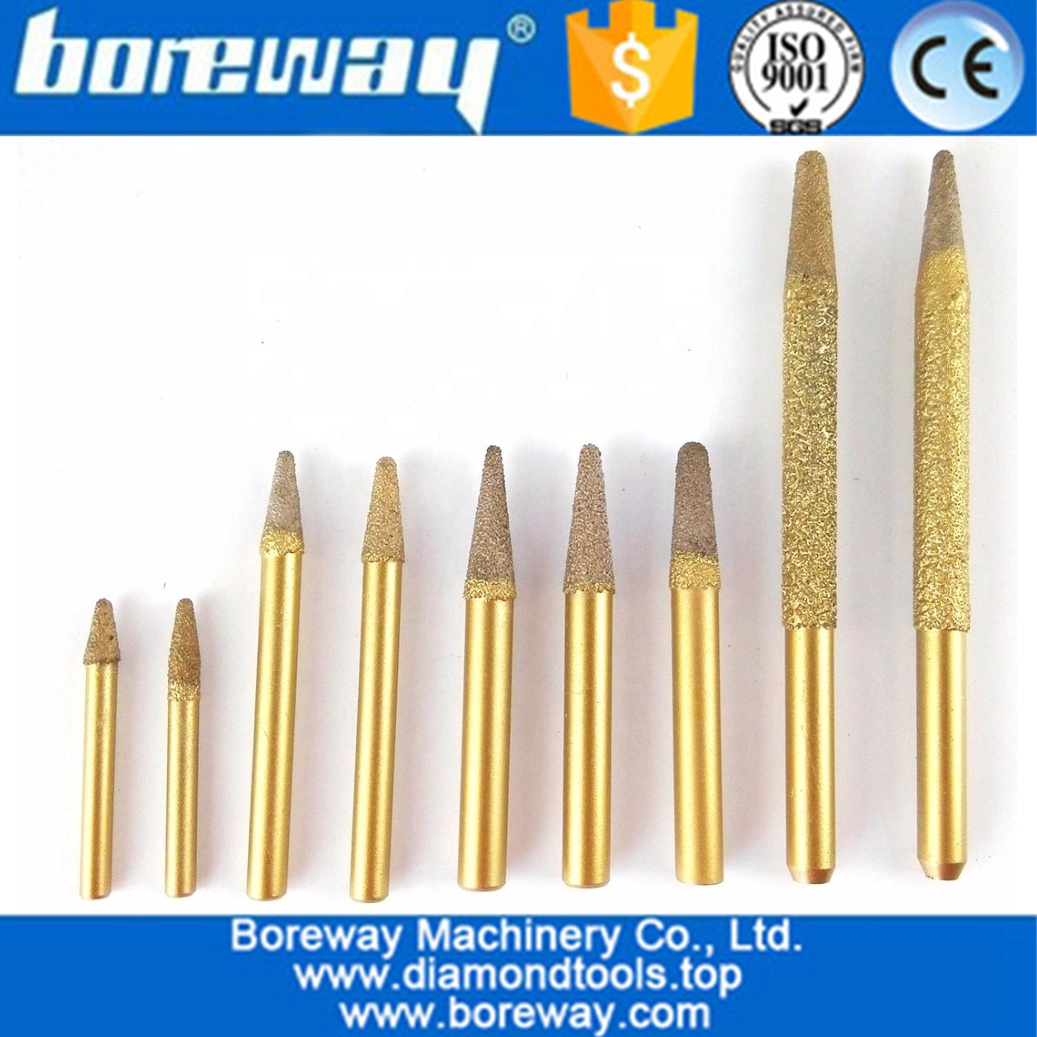 Taper nose diamond burr vacuum brazed engraving bit for stone engraving machine