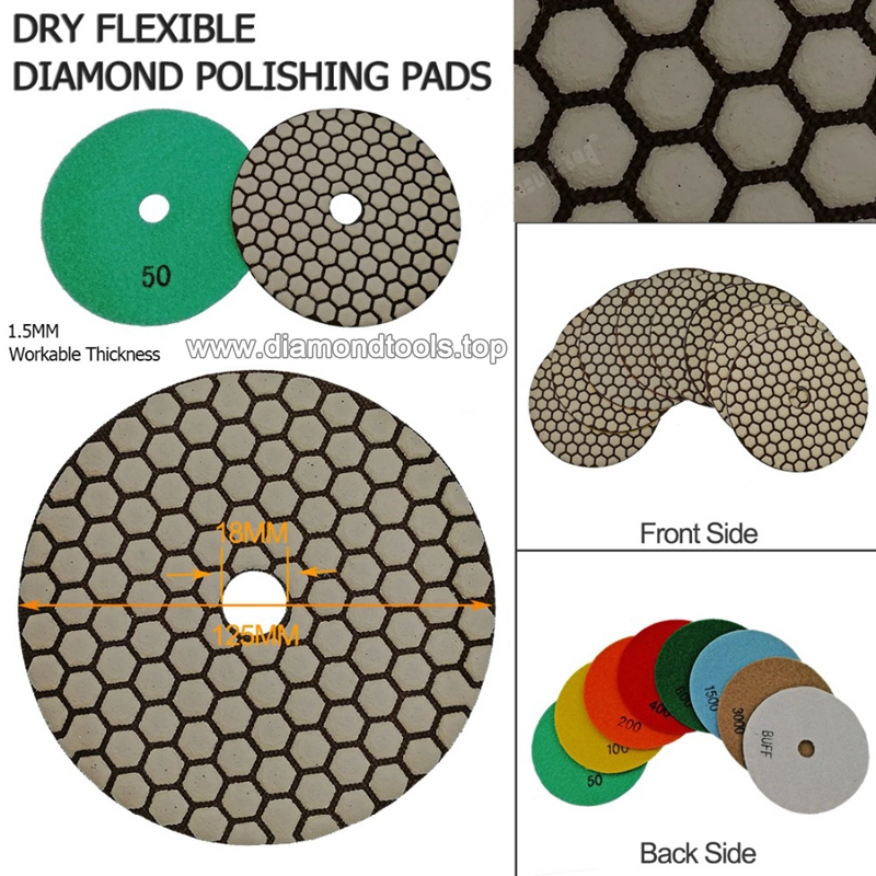 125MM White Buff Resin Bonded Flexible Diamond Polishing Pad For Stone Marble Granite Quartz 01