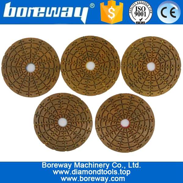 4inch 100mm 5 단계 젖은 갈색 금속 다이아몬드 연마 패드를 사용하여 돌 콘크리트 세라믹을 연마