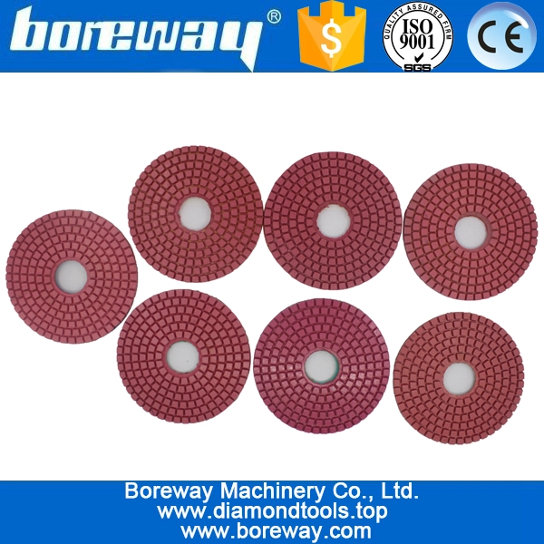 4 polegada 100mm 7 étapes de type carré rouge utilisation humide tampons de polissage de diamant pour béton céramique pierre
