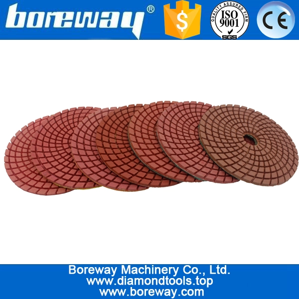 4inch 100mm 7 steps wet use sprial type diamond polishing pads