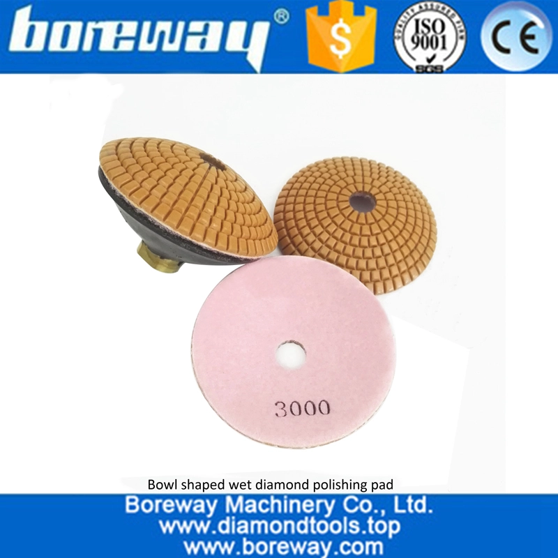 4inch # 3000 tampons de polissage de diamant humide convexe avec le disque de ponçage en forme de cuvette de 100MM pour le carrelage en marbre granit pierre
